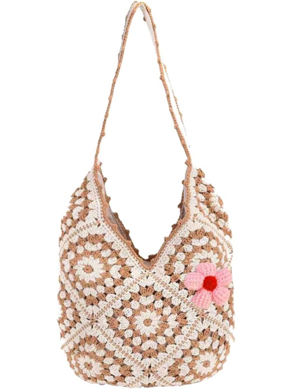 Boho Crochet Woven Crossbody Tote Bag - Soft, Foldable, Perfect for Summer Beach